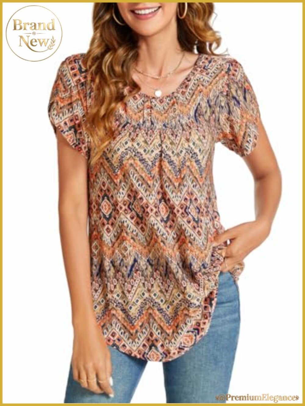 Puff Sleeve Floral Tunic Blouse Flowy Women's Short Sleeve
